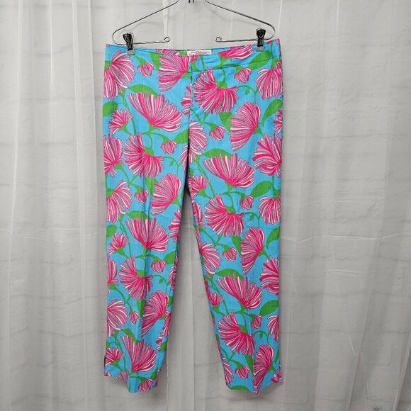 NWOT Lilly Pulitzer Blue Pink Resort Fit Beach Vacation Cropped Pants10 - Picture 1 of 16